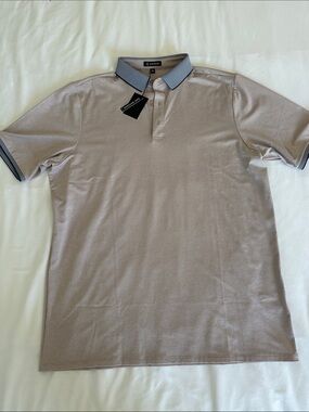 Asher Men's Short-Sleeve Polo in Taupe with Grey Contrast Collar